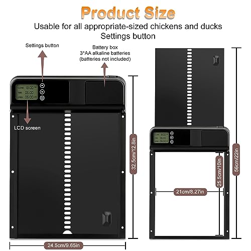 Automatische Hühnerstalltür, automatischer Hühnertüröffner, Aluminium, Hühnerkäfigtür mit LCD-Display und Timer/Lichtsensor-Modi, batteriebetrieben für sichere und bequeme Hühnerhaltung