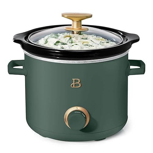 Beautiful 2 Pack Slow Cooker Crock Set- 2 Quart, Thyme/White Icing (100 Watts) with Adjustable Heat settings-Kitchenware by Drew Barrymore