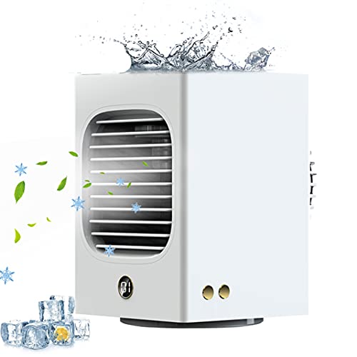 Ventilator mit Wasserkühlung Mobile Klimaanlage für Zimmer mit 4000mAh Akku Klimagerät Mobil Leise Air Cooler 4 in 1 Air Conditioner 120° Drehfunktion mit LED Nachtlicht Cover