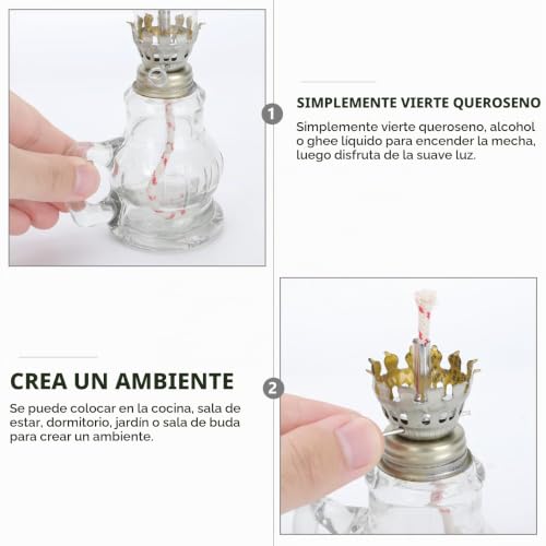 Miniatura 9 de Toddmomy Lámpara De Kerosene Lámparas De Queroseno Para Uso En Interiores Lámparas De Aceite Antiguas Para Uso En Interiores Queroseno Linterna Anteojos Mecha De Algodón Calentador Vidrio