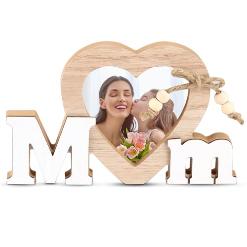 Mum Photo Frame Mothers Day Frames Wood Heart Personalised Picture Frame Gifts for Mum From Daughter for Birthday Mother Grandma Gifts 3.5x3.5 Tabletop Picture Display Stand