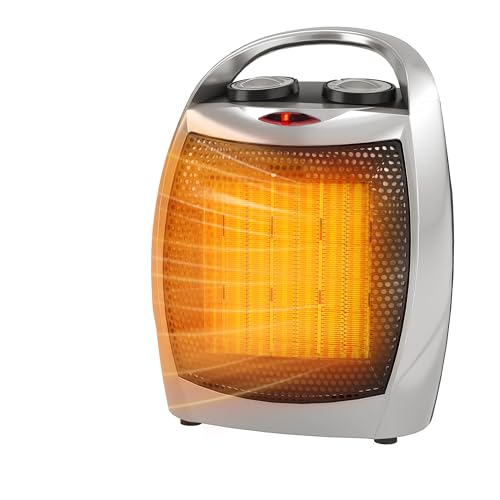 GarveeTech Space Heater - Greenhouse Heater, Heater with Fan, for Small Room 2 Speed Adjustable Fast Heating, Safe Quiet with Tip-Over & Overheat Protection for Office Desk & Pets 1500W/750W (Silver) by GarveeTech - Used condition - US$11.65