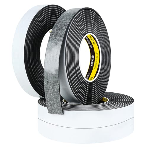 Double Sided Foam Tape 4Pack 1inX16.4FT(65.6FT Total) Strong Stickness Good Cushion Ability Double Sided Foam Mounting Tape for Home Decor DIY and Furniture Fixing Black