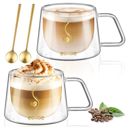 ecooe Doppelwandige Kaffeegläser 350ml Latte Macchiato Gläser 2er Set, Borosilikatglas Kaffeetassen Glas Doppelwandig Kaffeeglas Teegläser mit...