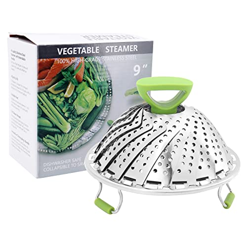 ShawFly Vegetable Steamer Cesta de Vapor Plegable de Acero Inoxidable, Bandeja de Filtro de Agua, con Mango Extensible Anti-Caliente y Patas Antideslizantes