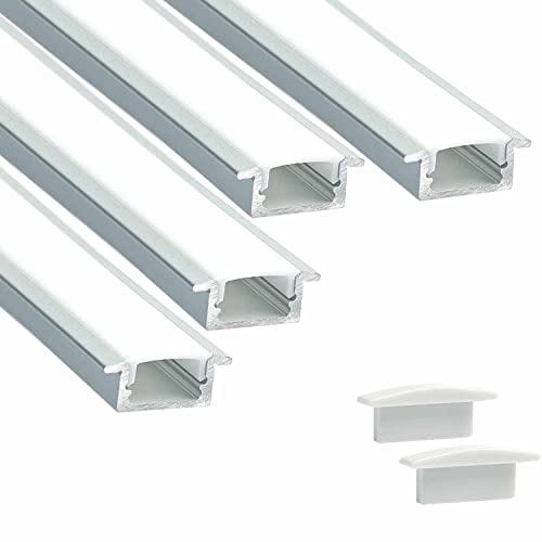 Image of (25x12mm LED Strip Light 1Meter Aluminium Rectangular Conciled Profile Light Channels with Diffused Cover, End Caps and Mounting Clips Without LED Straight Linear - Pack of 4