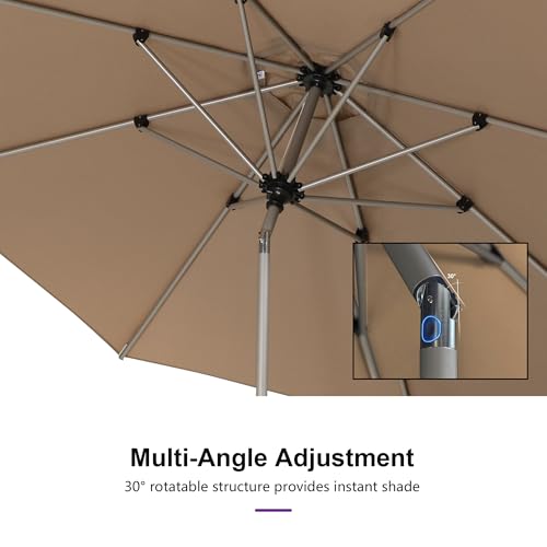 Image of PURPLE LEAF Patio Umbrella 8 FT Round Tilt Market Umbrella Aluminum Taupe