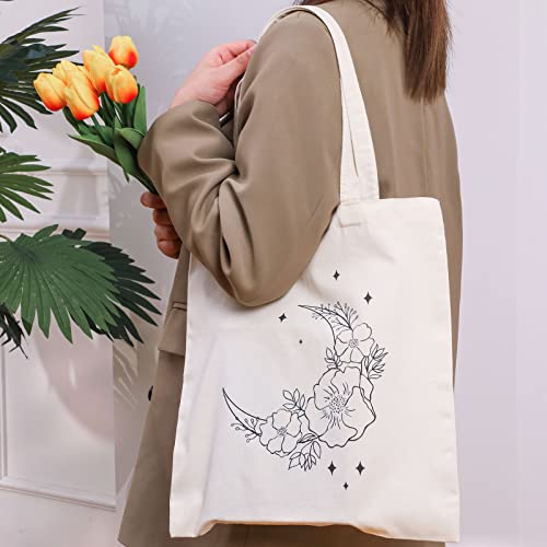 Reginary-4-Pcs-Canvas-Tote-Bag-for-Women-Floral-Cat-Mushroom-Tote-Bags-Aesthetic-Reusable-Shopping-Tote-Bag-for-Christmas-GiftWildflower
