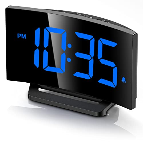 GOLOZA Wecker Digital, Digitale Uhr mit modernem geschwungenem Design, 2 Lautstärken, 3 Wecktönen, 5 Helligkeitsstufen + Aus, Snooze,...