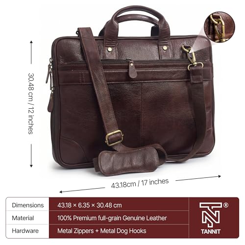 Image of TANNIT Genuine Leather Laptop Bag for Men - 15.6 inch Expandable Messenger Bag for Office Use - Water-Resistant Laptop briefcase with Multiple Compartment, Adjustable Padded Straps, Trolley Strap