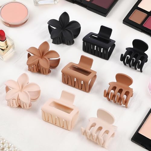 Hair Clips for Women 9 Pack Medium Claw Clips, No Slip Strong Hold Hair Clips for Thick & Thin Hair, Flower Square Aesthetic Styles for Everyday Styling, Trendy Hair Accessories (Brown) — view 5