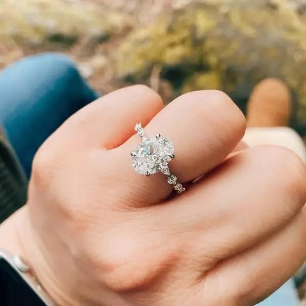 Engagement Ring 2.3 ct. tw. Oval Cut Moissanite Engagement Rings for Women Platinum Plated Silver3