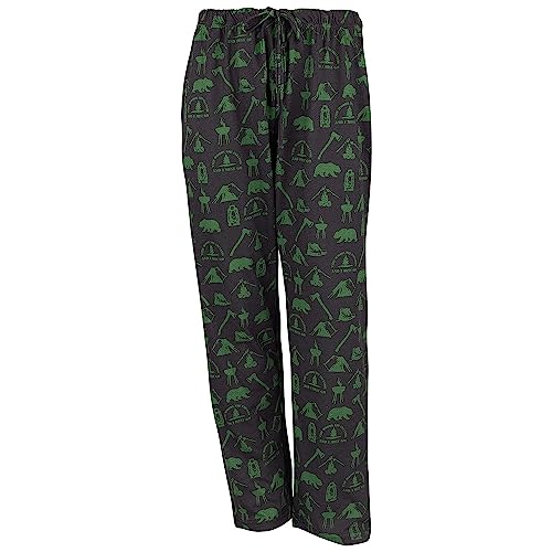 Wide Leg Men's Lounge Pants, Comfy Men's PJ Pants, Lightweight Jersey Fabric Pajama Pants with Fun Graphic Prints, Elastic Waistband, and Side Pockets (Camping Print, Black, Medium)