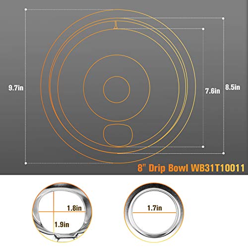 Stove Burner Drip Pans WB31T10011 & WB31T10010 Chrome Drip Set 4-Pack Fits for GE Hotpoint Electric Range, Includes 2 Pack for 8 inch and 2 Pack for 6 Inch Burner by APPLIANCEMATES
