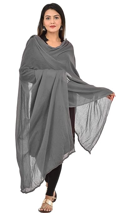 Image of Women's Solid Plain Pure Cotton long Dupatta & Chunnis odhni with pom pom border, 2.25 meter