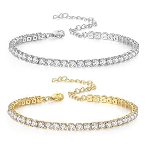 2 stuks enkelkettinkjes voor dames, tennis enkelkettinkje armband voor vrouwen, sterling zilver 925, zirkonia, damesenkelbandje, verjaardagscadeau voor vrouwen, meisjes, zilver, goud