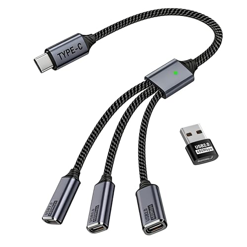 MIXVIRGO USB C Splitter 1 in 3 USB-C Out, USB Type C Splitter, USBC Male to Multi Type C Female Port Power Charging and Data Transfer Cable for Laptop Mac Flash Drive Keyboard Mouse