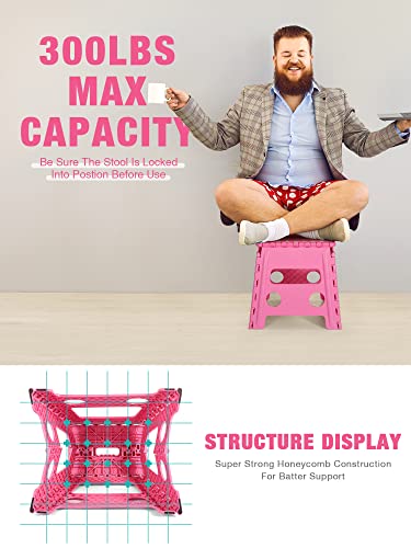Dyforce Non-Slip Folding Step Stool - 13 Inch Height Heavy Duty Foldable Stool For Adults Kids, Plastic Step Stool Camping Stepping Stool - Pink #TOP2