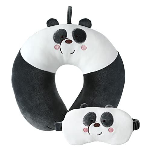 MINISO Travel Neck Pillow with Eye Mask, We Bare Bears Memory Foam Neck Cartoon Pillow Valentine's Day Gift for…