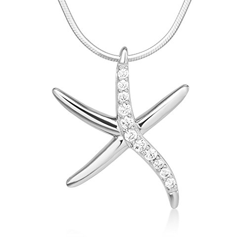 Chuvora 925 Sterling Silver Cubic Zirconia CZ Starfish Pendant Necklace, 18 inches - Nickel Free