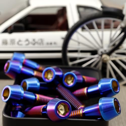 Image of RISON Titanium Bolts Ti Bolt M6*1.0 * 25 Hex Tapered Socket Head 5Pcs Burnt Blue Titanium Hex Tapered Head Bolt Screw for Bike stem