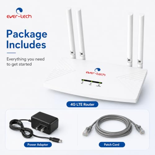 Image of Ever-tech ET-4GR4A 4G LTE SIM Wi-Fi Router with 4 High-Gain Antennas, 300 Mbps Speed, IPv6 Support, 4G /5G SIM Compatibility, Up to 10 Users, Plug and Play, White