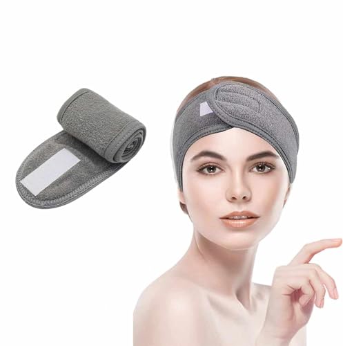 Diadema de Maquillaje para Lavado de Cara Gris - Banda Elástica para Cuidado Facial, Spa y Mascarillas, Suave y Absorbente, Ideal para Rutina de Belleza, Mantener el Cabello Recogido