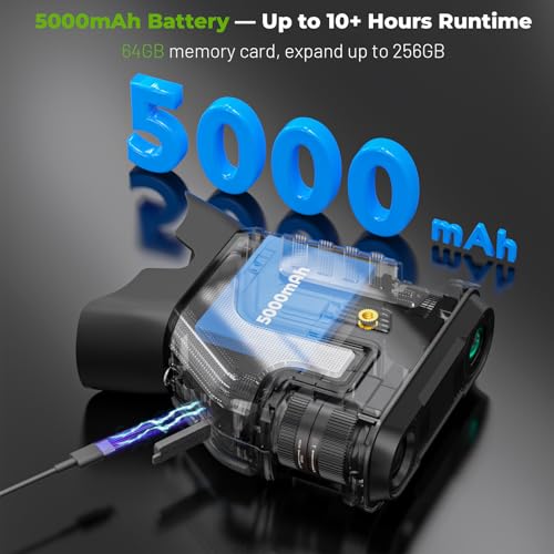 Image of WOSPORTS 4K Night Vision Goggles - up to 80X Total Magnification, 10X Optical + 8X Digital Zoom, 1315FT Vision Range, 64GB TF Card, 5000mAh Rechargeable Battery, IPX Waterproof NVG, Gifts for Men