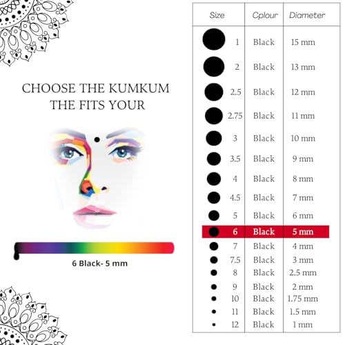 Image of PERPAA Kumkum Velvet Round Sticker Bindi Box of 15 Flaps for Ladies Women Forehead Bindi (Stick On) (Size 6, Diameter 5mm, Black)