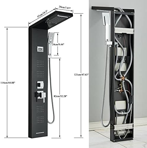 Sistema de torre de panel de ducha en acero inoxidable con lluvia, cascada y masaje miniatura 3