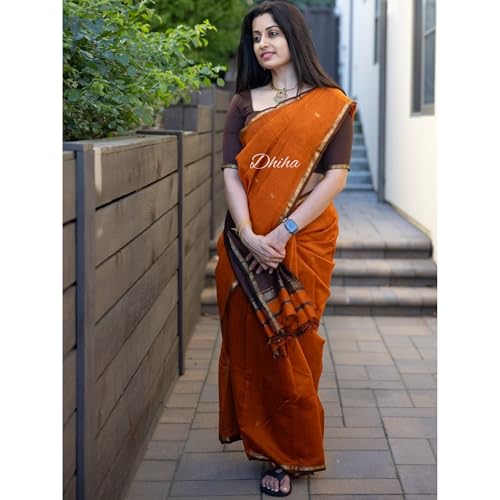 Image of Original Maheswari Cotton Silk Saree for Women | Kanjivaram Pure Silk Cotton Sari with Blouse | Zari Work | Tassels | Handloom Weave