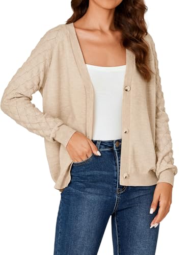 LYANER Women's Cotton Fall V Neck Open Front Cardigan Ribbed Knit Button Down Long Sleeve Sweater Top3