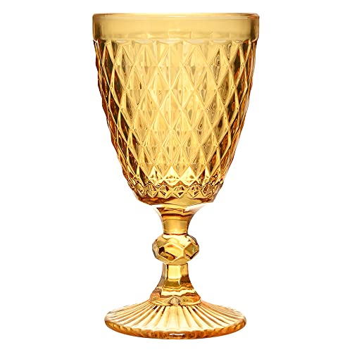 Mimo Style Jogo de 6 Taças de Vidro Âmbar com Capacidade de 240ml com Alto Relevo e Aparencia Diaman