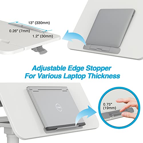 Avlt 47" Ambidextrous Mobile Standing Desk With Split Top Tilting Tray (3 Ft 11 Inches) - Pneumatic Laptop Cart - Rolling White Cart With Brake Casters #TOP5