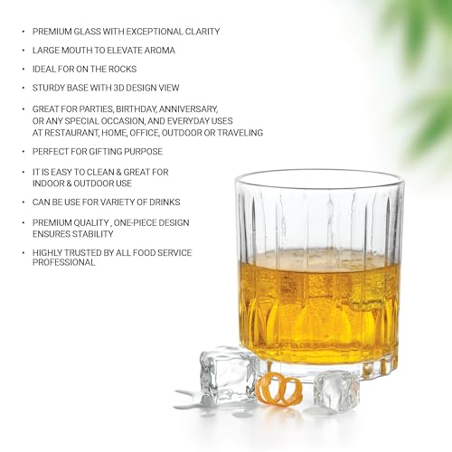 Image of Treo by Milton Linea Whiskey Glass Set of 6 I Premium Glass Tumbler for Bourbon, Scotch & Cocktails I 340 ml