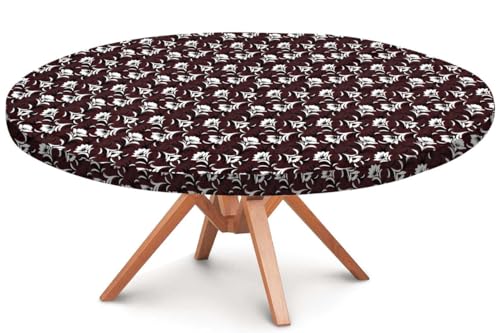 Image of The Furnishing Tree Round Elastic Fitted Dining Table Cover WxL 54x54 Inches Floral Pattern Brown
