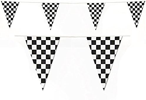 Miniatura 5 de Banderines a cuadros blanco y negro de 100 pies de banderines de carreras  Decoración de fiesta temática de NASCAR  Decoración de fiestas de coches