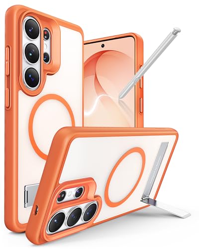 Maledan for Samsung Galaxy S26 Ultra Case, Magnetic with Invisible Stand Shockproof Slim Case for Galaxy S26 Ultra 6.9", Translucent Back/Orange Edge