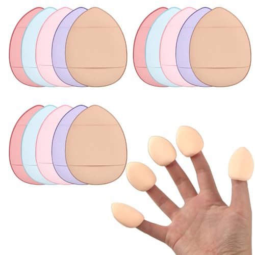 Esponjas en polvo,15 esponjas en polvo con correa para el dedo, mini licuadora de belleza, almohadillas de maquillaje para ojos, para base líquida, disfraz de Halloween, festival, multicolor