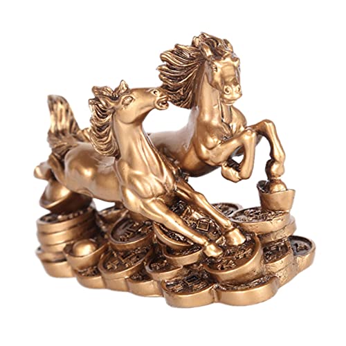 Yiju Standing Running Two Horses Statue Feng Shui Two Galloping Horses Statue for Desk Decor