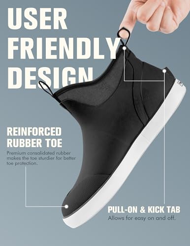 Deck Boots for Men, Waterproof Insulated Mens Rain Boots, Anti-Slip Ankle Fishing Boots, Rubber Boots with High Traction for Outdoor, Size 6-134