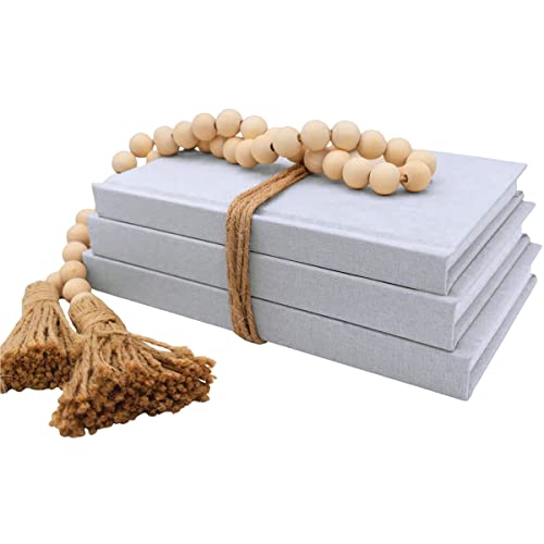 Kigan Home Deko-Bücher, Leinenüberzug, 3er-Set (hellgrau) – mit Stoff...