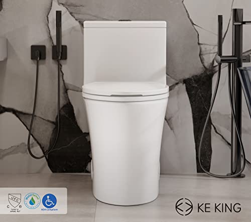 KE KING Water Saving 0.8/1.28 GPF High Efficient Dual-Flush Elongated One-Piece Toilet with Comfort Chair Seat ADA Height, Sleek White Toilet Bowl - Thumbnail 2