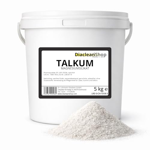 Diacleanshop Talkum 5kg Talkumpuder Pulver Pharmaqualität Hochreines Magnesiumsilikat Asbestfrei Fein gemahlen Latexpflege Gummi Silikon
