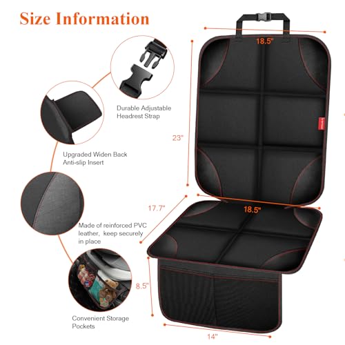 Image of Car Seat Protector for Child Car Seat, Waterproof Durable 600D Fabric Car Seat Cover with Thickest Padding, Seat Protector Under Baby Car Seat with Non-Slip Backing Mesh Pockets, Thicker Black, 2PCS