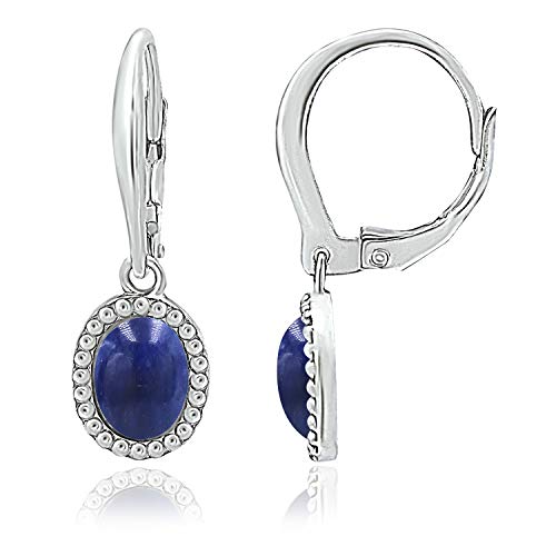 Boucles d'oreilles Sodalite ovale anti-perte avec fermoir leverback sécurisé