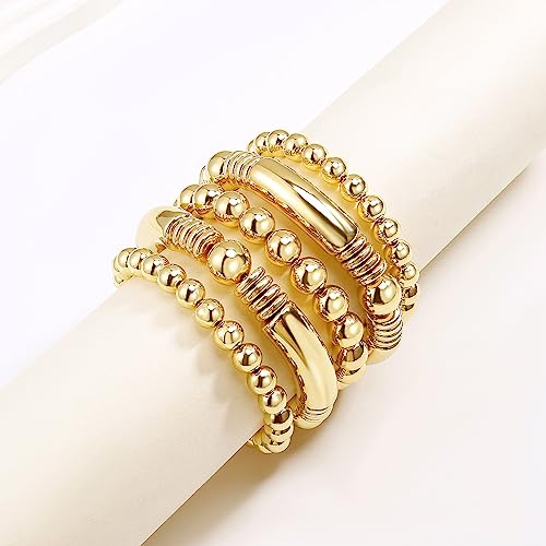 14K Gold Plated Bangles Bracelet for Women Chunky Curved Stacking Plated Bead Ball Stretchable Bracelets3