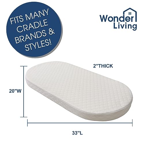 Image of Baby Bassinet Mattress, Breathable, Premium Foam, Hypoallergenic, Non-Toxic, Oval Shaped with Removal Waterproof Cover, 20 inch x 33 inch x 2''