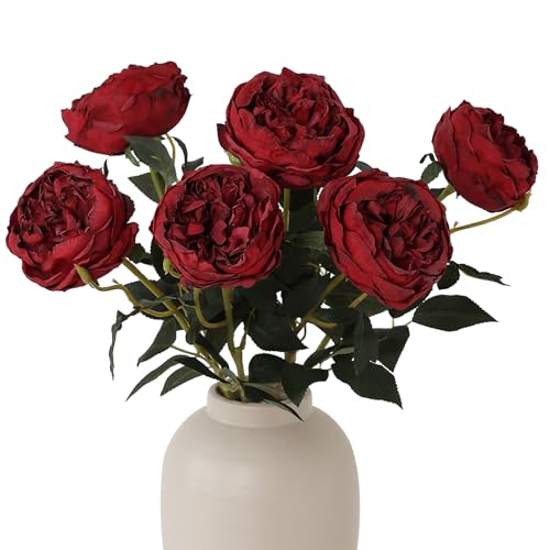 Image of mizii 6Pcs Burnt Burgundy Artificial Roses Flowers Fake Silk Roses Flower with Long Stem for Wedding Decorations Table Centerpieces Flower Arrangement Home Decor (Burnt Burgundy)