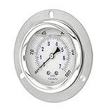 PIC Gauge PRO-204L-254E Glycerin Filled Industrial Front Flanged Panel Mount Pressure Gauge with Stainless Steel Case, Brass Internals, Plastic Lens, 2-1/2
